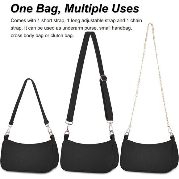 Women's Black Tote Handbag Clutch Purse Crescent Underarm Bag Cross Body Bags - Picture 4 of 7